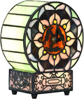 Bieye L12017 Tiffany Style Stained Glass Desk Clock Table Lamp with Lotus Flower Design (Three Hares)