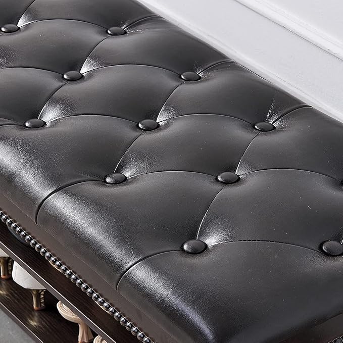 Shoe Storage Bench with Cushion, Entry Bench with Storage Solid Wood Shoe Bench Ideal for Entryway Living Room and Corridor (Walnut 31.5'')