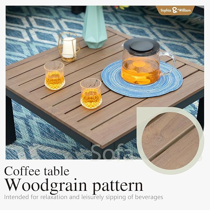 Sophia & William 9PCS Patio Furniture Set, Metal Outdoor Sectional Sofa Patio Conversation Set-2 Single Sofa with Side Table, 4 Single Couch, 2 Loveseat, 1 Tea Table