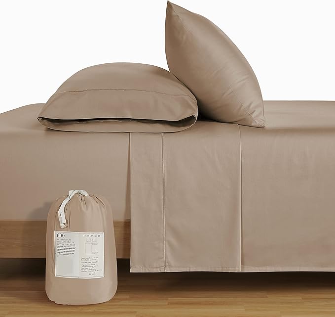 LANE LINEN 600 Thread Count 100% Mercerized Cotton Full Size Sheets Set, Sateen Weave for Soft & Comfy Sleep, 15 inch Deep Pocket Machine wash Bed Sheets, Luzury Hotel Style Full Size Set- Taupe
