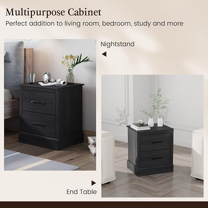 Giantex Farmhouse Nightstand Set of 2, Wood Bedside Table with 2 Storage Drawers, Compact Floor Night Stand End Table, Accent Sofa Side Table for Bedroom, Grey Oak