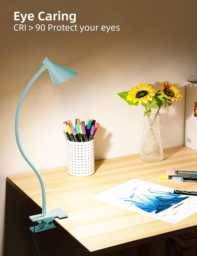 Clip on Light USB Reading Light, Eye Care Dimmable Reading Lamp Flexible Gooseneck Clip on Lamp for Bed Headboard Desk Bedside Dorm - Teal