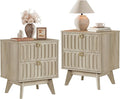 SICOTAS Nightstand Set of 2, Modern Bedside Tables with 2 Drawers, Stable Bedroom Nightstands with Textured Drawer Front and Gold Hardware for Bedroom, Apartment