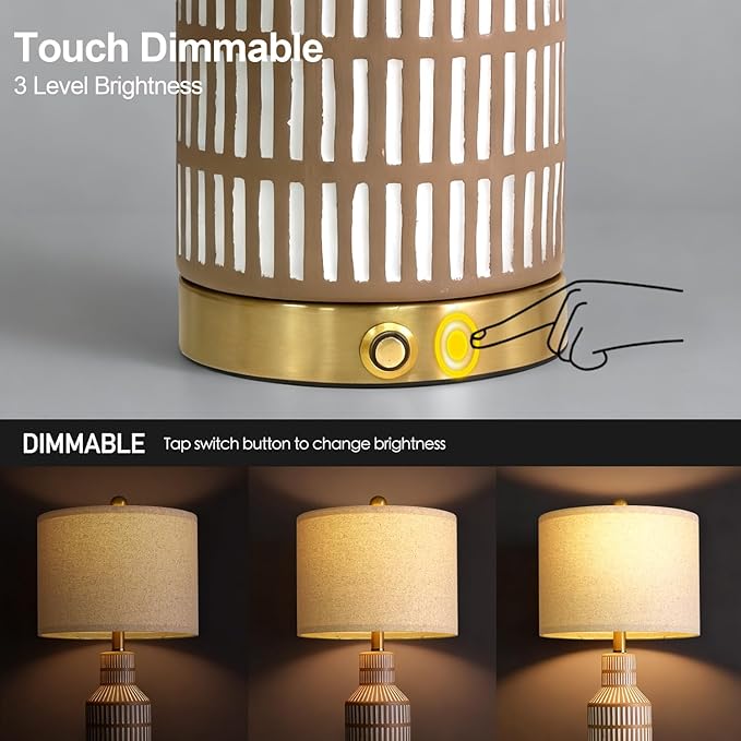 25" Modern 3-Way Dimmable Touch Control with USB A+C Ceramic Lamps Set of 2 Table Lamp for Living Room Bedroom Farmhouse Nightstand Bedside Brown
