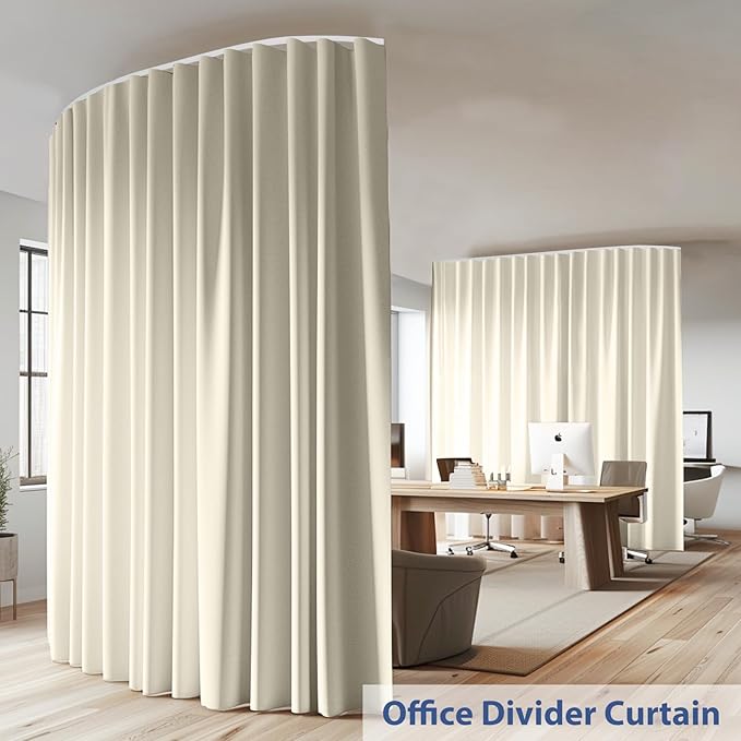 Room Divider Ceiling Mounted Curtains Track Sets Extra Wide Blackout Curtain Flexible Tracks for Bedroom Privacy Partition Separator,1 Panel Beige Drape and White Rail, W8.3 x H10ft