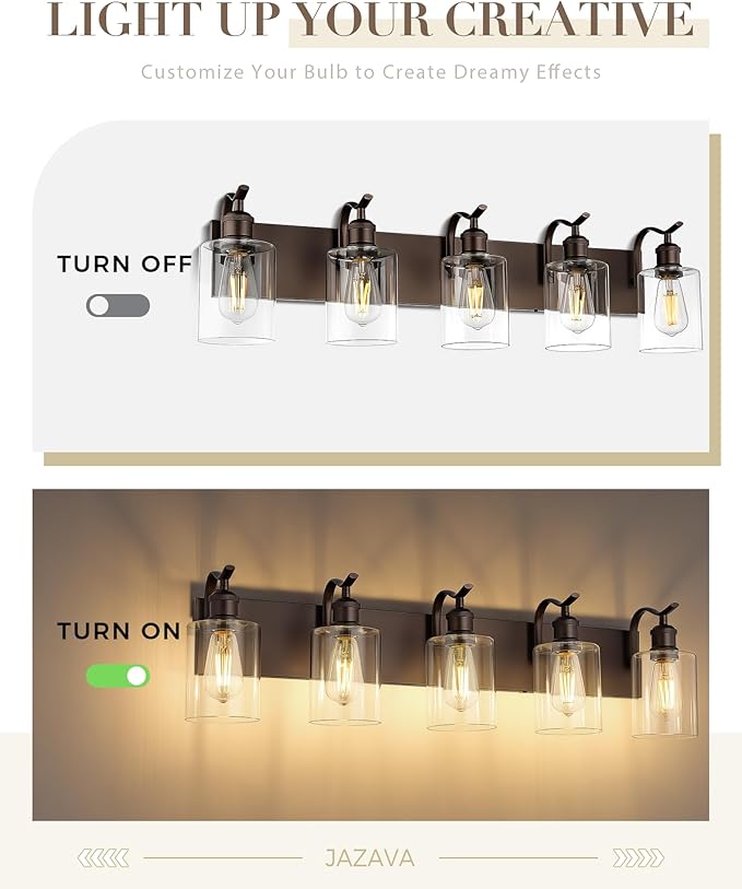 5 Light Bathroom Vanity Light, Morden Bath Lights Over Mirror Oil Rubbed Bronze Bathroom Sconce Lights with Clear Glass Shade ZCVL01ORB-5