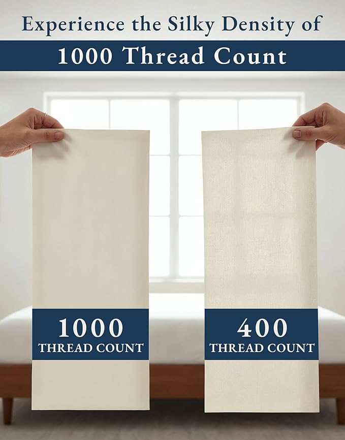 LANE LINEN 100% Egyptian Cotton Twin Bed Sheets - 1000 Thread Count, Eco Friendly Naturally Cooling Sheets, Soft & Comfy Sateen Weave for Silky Smooth Finish, Available in Variety of Color - Ivory