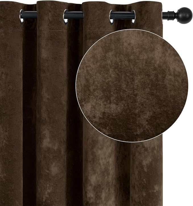 SMILETIME Chocolate Crushed Velvet Curtains 52x84 inch Luxurious Thermal Insulated Soundproof Drapes for Living Room Bedroom Office Soft and Durable Light-Filtering Window Treatments, 2 Panels