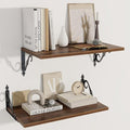 Dreamland Deep Floating Shelves, 24" W x 12" D Wall Shelves Set of 2, Wide Display Shelf Wall Mounted with Brackets, Bookshelf for Living Room, Bathroom, Bedroom, Walnut