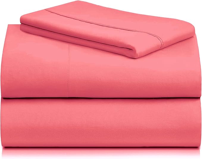 LuxClub 3 PC Twin XL Sheet Set, Deep Pockets Wrinkle Free Cooling Bed Sheets Hotel Bedding for Women, Men, Kids & Teens, Includes 1 Fitted Sheet, 1 Flat Sheet and 1 Pillowcase-Silky Soft Vermilion