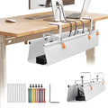 No Drill Under Desk Cable Management Tray, 28" Cord Organizer with Clamp, Fabric Cable Management for Standing Desks, Ideal for Home & Office - White
