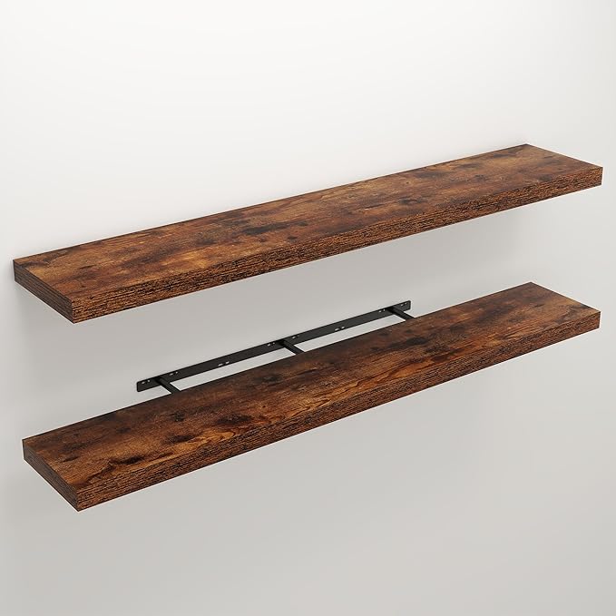 Floating Shelves for Wall, 9.3" Deep Wall Mounted Wood Shelves for Bathroom, Bedroom, Living Room, Kitchen, Hanging Shelf for Books/Storage/Room Decor (Brown, 55")