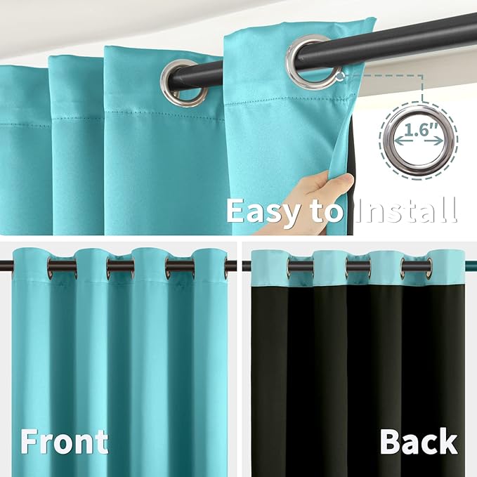BGment 100% Blackout Curtains for Bedroom Window 84 Inch Length 2 Panels Set, Thermal Insulated Full Light Blocking Grommet Drapes for Living Room Darkening with Black Liner, 52 Inch Wide Each, Aqua