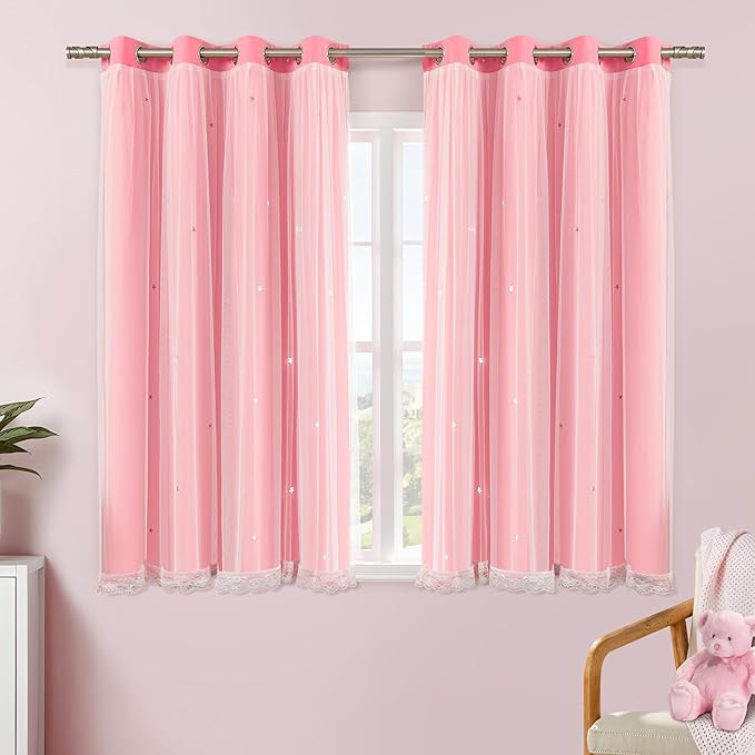 XiDi Pink Curtains for Bedroom, Girls Room Blackout Curtains, Kids Room Darkening Curtains, Hot Pink Decor, 1 Panel