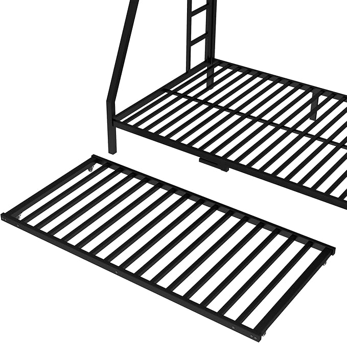 Upgraded Version Thicken Stronger Metal Heavy-Duty Twin Over Full Bunk Bed with Twin Size Trundle, Bunk Bed for Adults with Ladders, Easy Assemble (Twin/Full)