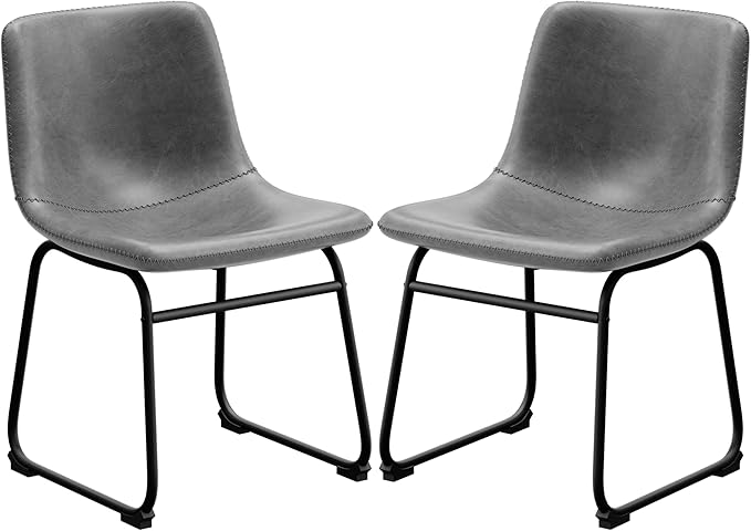 Dining Chairs Set of 8, 18 Inch Modern Armless Dining Chair with Back, Faux Leather Kitchen Dining Room Chair with Metal Legs for Home, Bistro Coffee Shops (Grey)