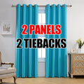 MIUCO Room Darkening Soild Grommet Window Blackout Curtains Panels for Bedroom 1 Pair 52x95 Inch Turquoise, Bonus 2 Tie Backs Included