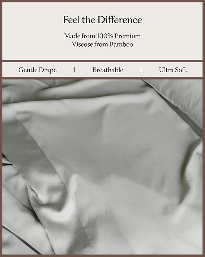 Cozy Earth Luxury Bed Sheet Set - 100% Viscose from Bamboo Fabric, Ultra-Soft & Breathable, Fits Regular & Deep Pocket Mattresses up to 20" - 4 Pieces Full Sheet Set Gray