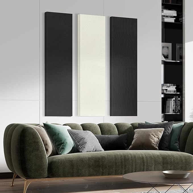 UMIACOUSTICS 2 PCS Fiberglass Acoustic Panels, 48x12x2 Inches Sound Absorbing Panels,Sound Proof Panels for Studios, Office, Home Theater. (Black)