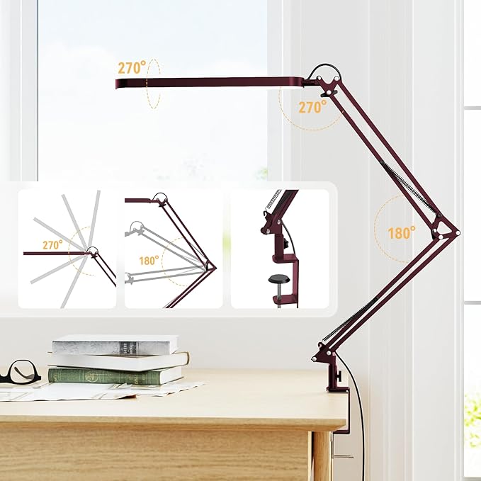 SKYLEO Desk Lamp - LED Desk Light - 5 Color Modes X 11 Brightness Levels - Adjustable Swing Arm - Timmer & Memory Function - 12W Lamp for Desk - Red