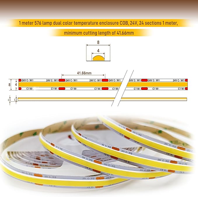 COB LED Strip Light,CCT Dimmable Strips Light,2700K-6500K,65ft/20m,8mm Wide,CRI90+ 24V LED Strips Kit with Bluetooth APP Control/Music Mode,for Bedroom,Kitchen,DIY Lighting