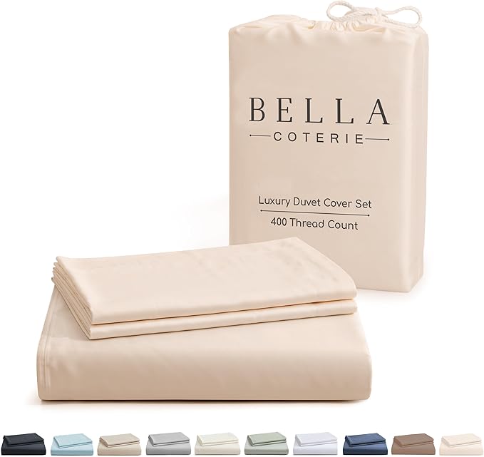 Bella Coterie Luxury Bamboo Viscose King Size Duvet Cover Set | 100% Organically Grown | Corner Ties | Ultra Soft | Cooling | Two Pillow Shams | 106 x 94 | No Insert [Champagne]