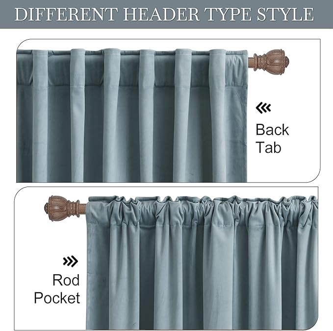 RYB HOME Stone Blue Velvet Curtains - Blackout Curtains for Nursery Thermal Insulated Noise Reducing Soft Luxury Window Decor for Bedroom, Stone Blue, W52 x L72 inches, 2 Panels