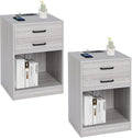 ADORNEVE Nightstands Set of 2,Grey Nightstand with Charging Station & Drawers,Night Stands for Bedrooms Set of 2