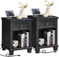 SAVOR LIFE Farmhouse End Tables Living Room Set of 2, Rustic Wood Nightstand with 1 Drawer, Bedside Table with Open Shelf for Bed Room, Side Table for Living Room, Black