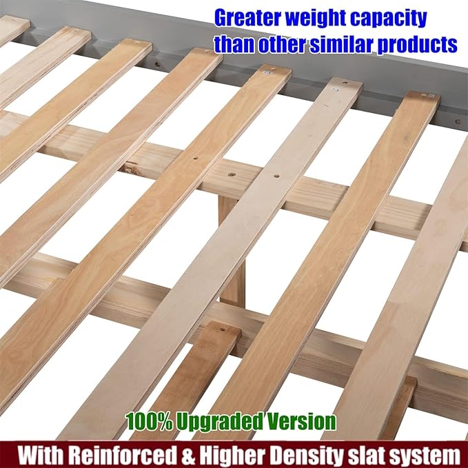 TSAMPA Latest Upgraded & Stronger Heavy Duty Solid Wood Full Over Full Bunk Bed with Trundle, Thickened Safer Convertible Bunk Bed Frame Full Over Full Size Bunk Bed (Easier to Assemble) (Gray), Grey