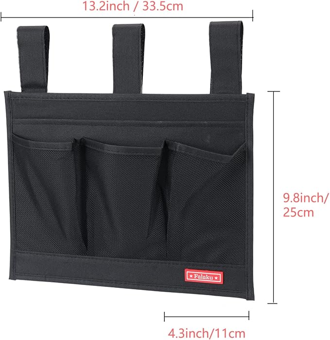 Falaku Hanging Bedside Caddy,Bedside Organizer Caddy for Bed Rails(4 Pockets-Black)