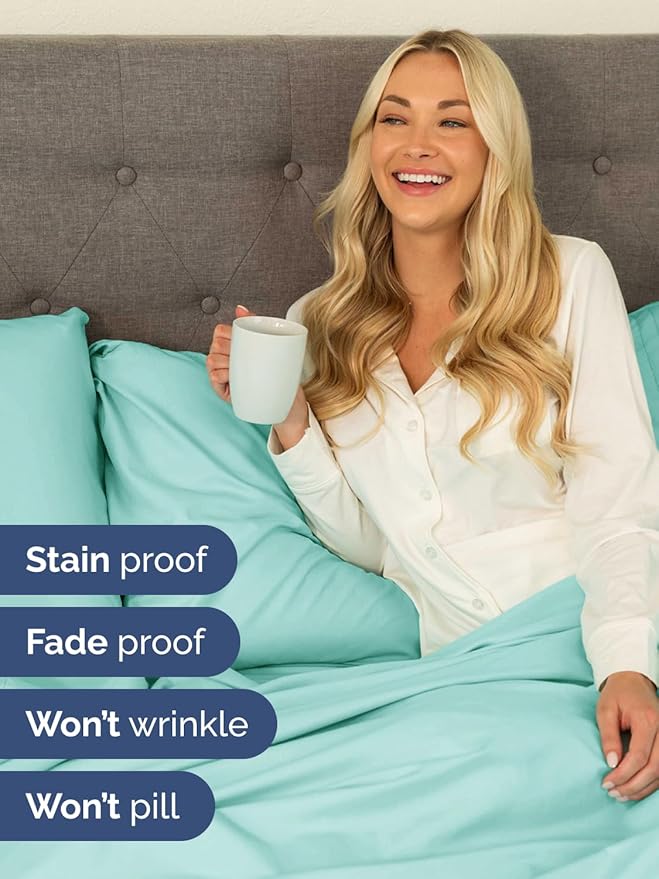 Extra Deep Split King Sheet Set - 7 Piece Breathable and Cooling Sheets - Hotel Luxury Bed Sheets Set - Easy Fit - Soft, Wrinkle Free and Comfy Sheets Set - Spa Blue Sheet Set with Extra Deep Pockets