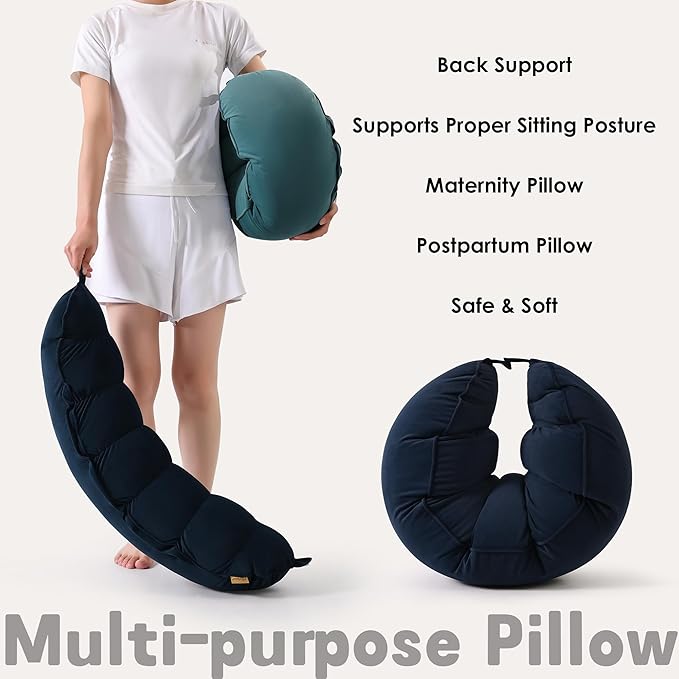 Peallow(Pat. Pend) – Long Round Body Pillow for Adults, Bolster Pillow for Sleeping, Soft and Supportive Pillow for Sleeping & Lumbar Support (Teal Blue, 29.5")