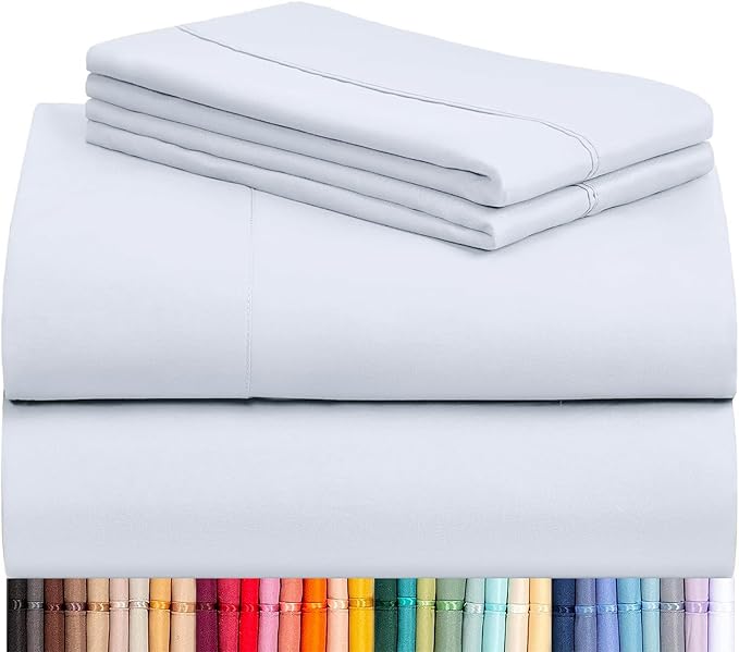 LuxClub 4 PC Sheet Set Bed Sheets Deep Pockets 16" Eco Friendly Wrinkle Free Cooling Machine Washable Hotel Bedding Silky Soft - Baby Blue California King