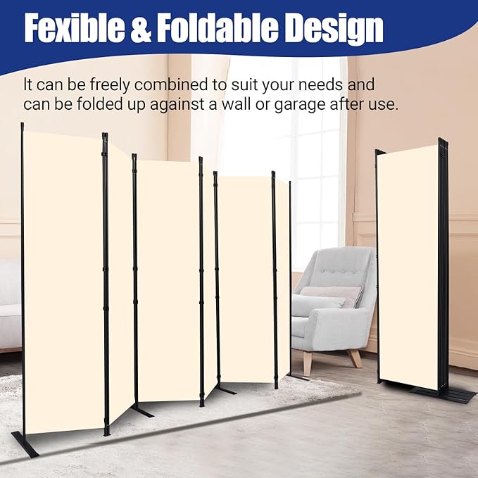 Room Divider and Folding Privacy Screens 6 Panel, 11 Ft Wide Room Partitions Dividers, Portable Room Divider Screen for Room Separtition, Folding Wall Dividers for Home, Office, Bedroom, Studio Beige
