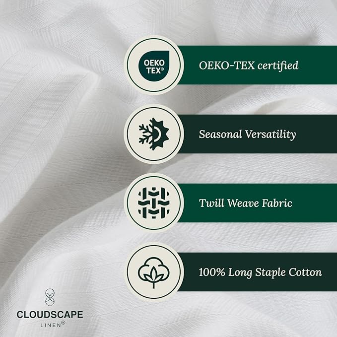 Cloud Scape Linen 100% Cotton Throw Blanket 50x70 White, Luxury All-Season Warmth, Ultra Soft, Oversized Herringbone Gauze Blanket for Winter, Bed, Couch & Sofa Decor, Best Gift Idea