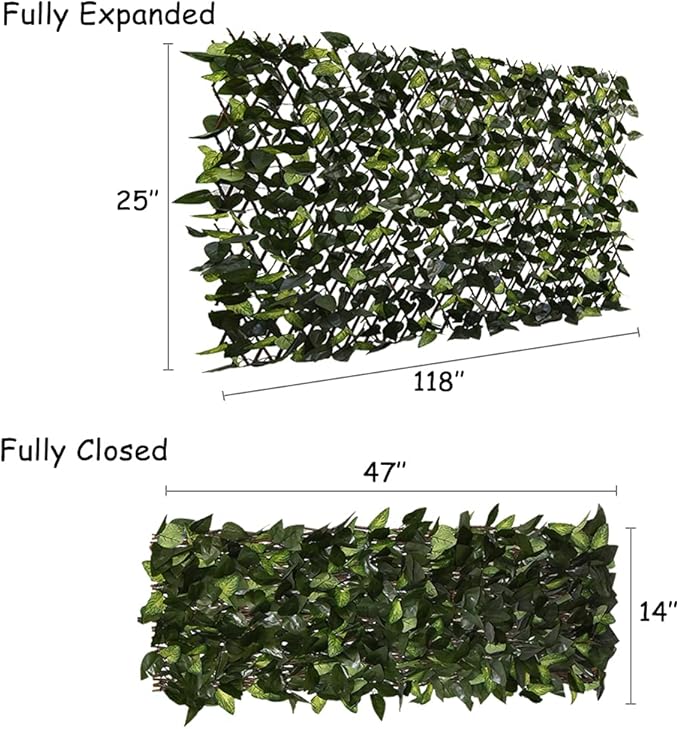 GLANT Expandable Fence Privacy Screen for Balcony Patio Outdoor,Decorative Faux Ivy Fencing Panel,Artificial Hedges (Single Sided Leaves) (1, Green-Verdant)