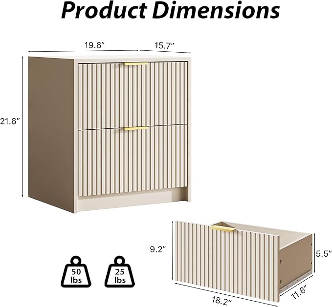 3-Piece Dresser Bedroom Set, 6 Drawer Dresser & 2 Drawer Nightstands with Gold Handles, Fluted Wood Chest of Drawers for Bedroom, Living Room, Entryway, Beige