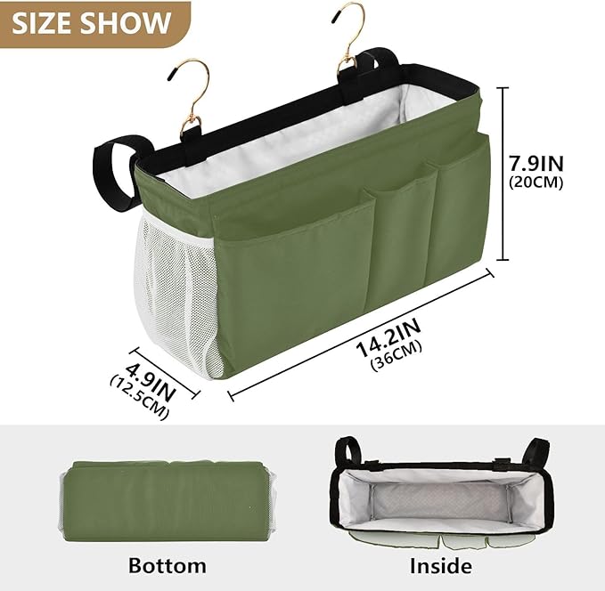 KOPIRIT Dark Cyan Bedside Caddy Storage Bag Bedside Organizer for Headboards Bunk Beds Hanging Storage Organizer 6 Pockets with Hooks for Magazine Water Bottle Holder