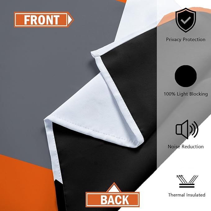 Orange 100% Blackout Curtains for Bedroom 96 inch Long 2 Panels Set Black Grey Modern Abstract Geometric Black Out Curtains Insulated Room Darkening Window Drapes for Living Room, 52Wx96L