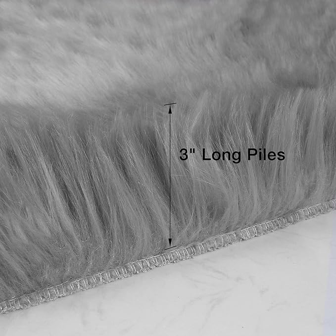 duduta Grey Faux Sheepskin Round Rug 4x4 ft, Fluffy Shag Fur Bedroom Nursery Kids Playroom Rug Dorm Decor Non Slip Washable