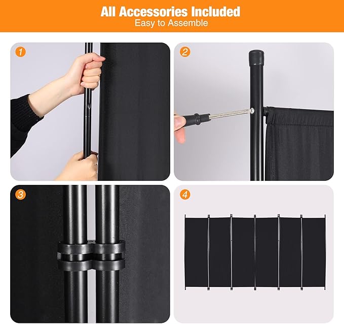 6 Panel Large Folding Room Divider, 10FT Wide Portable Privacy Screen Room, Partition Room Dividers for Bedroom Dining Room Office Restaurant Hospital, 120"x68", Black