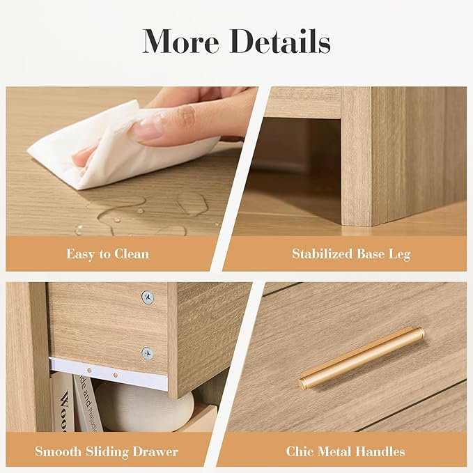 Night Stand [Unique Curved Profile] [FSC-Certified Wooden Board] 2-Drawer Nightstand 24" H Metal Handle Modern Sturdy Bedside Table Side Table End Table