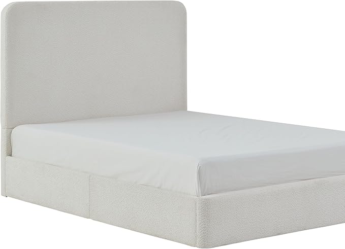 Queen Size Upholstered Bed Frame, 52" High Headboard Wingback Bedframes, Canter Tall Headboard Floor Platform Beds, No Box Spring Needed No Noise/Easy Assembly/Minimalist, Pearl White Chenille