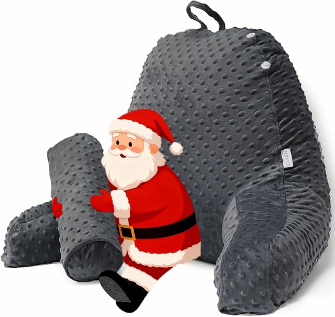 Reading Pillow for Sitting in Bed, Extra Large Backrest Support Cushion with Arms, Sit up Back Pillow Shredded Memory Foam back support Chair Pillow, Bed Rest Pillows with pocket, Detachable Neck Roll