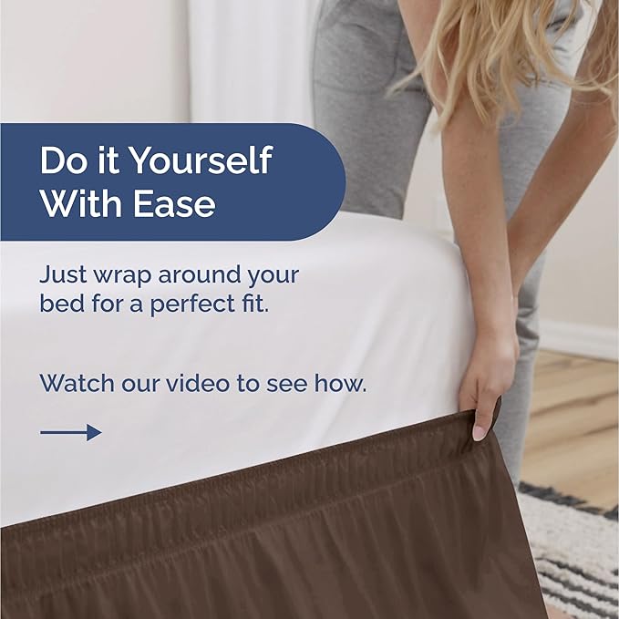 Wrap Around Dust Ruffle Bed Skirt - Brown - for Queen Size Beds with 12 Inch Drop - Easy Fit Elastic Strap - Adjustable Pleated Bedskirt w/Brushed Fabric - Wrinkle Free - for Women, Men, Kids & Teens