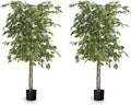 Maia Shop 2 Pack, 5ft Artificial Ficus Tree, Fake Plants for Home Decor, Natural Wood Trunk