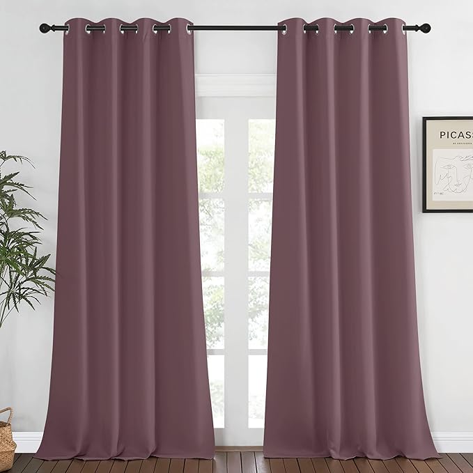 NICETOWN Blackout Living Room Curtain 108 inches Long - Grommet Thermal Insulated Cold & Heat Blocking Window Treatment Sound Reducing Drape for Bedroom (Dry Rose, 1 Piece, W52 x L108)