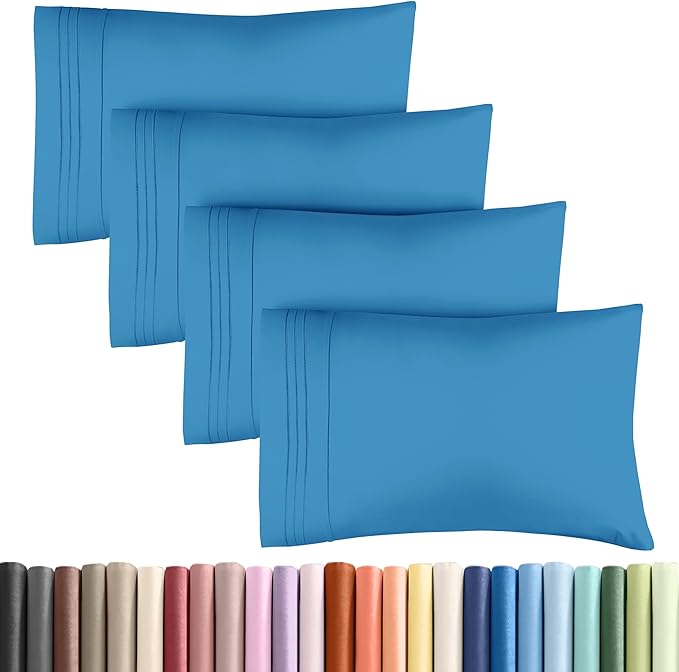 Queen Pillow Cases Set of 4 - Ultra Soft Hotel Quality Pillowcase Covers - Comfy, Cozy & Wrinkle Free - Shrink, Stain & Fade Resistant - Machine Washable Pillow Protectors - 4 Piece Set - Denim Blue