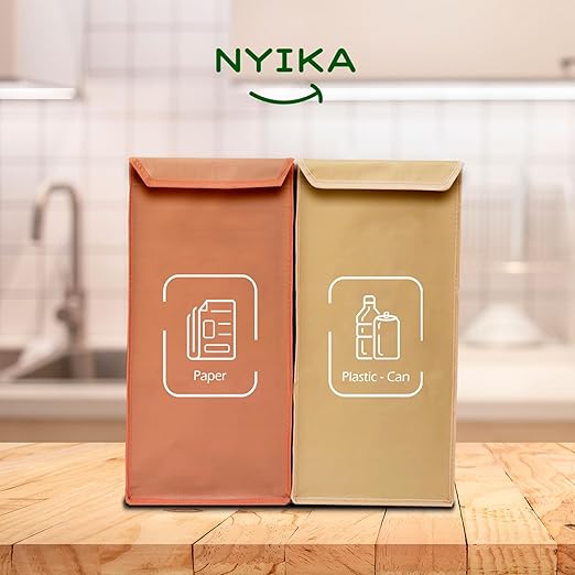 NYIKA - Recycling Organizer - Reusable Recycling Bags - Recycling Sorter - Trash Sorting Bins - 2 Compartment Recycle - Pack of 2 Bags with Lid